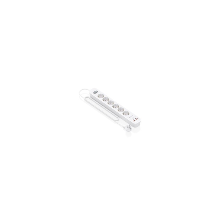 AISENS Regleta de Enchufes Multifuncion con 6 Tomas + Cargador PD3.0 20W 2xUSB-C, 2xUSB-A, 1.4m, Blanco