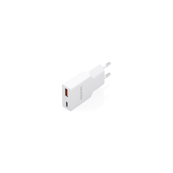 AISENS Cargador Ultra Delgado GaN 25W, 1xUSB-C PD3.0 QC4.0, 1xUSB-A QC3.0, Blanco
