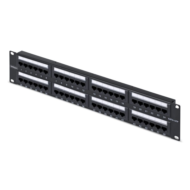 StarTech.com Panel de Parcheo 2U de 48 Puertos Cat6 RJ45 de Montaje en Rack de Servidores - UTP -Tipo 110 Punch Down - Panel de