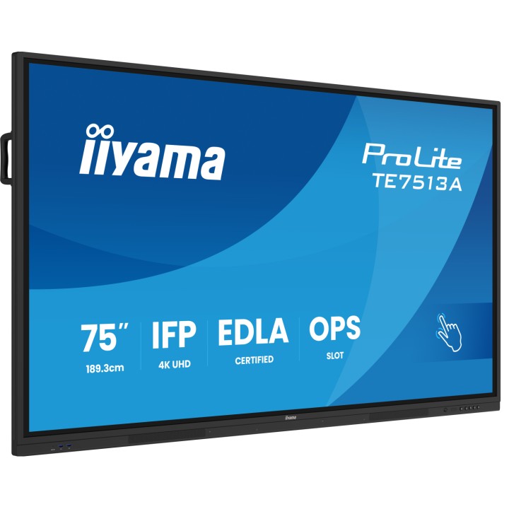 iiyama TE7513A-B2AG pantalla de señalización Panel plano interactivo 190,5 cm (75") Wifi 500 cd / m² 4K Ultra HD Negro Pantalla