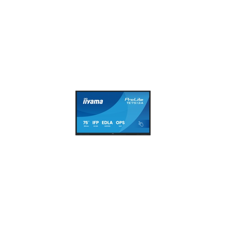 iiyama TE7513A-B2AG pantalla de señalización Panel plano interactivo 190,5 cm (75") Wifi 500 cd / m² 4K Ultra HD Negro Pantalla