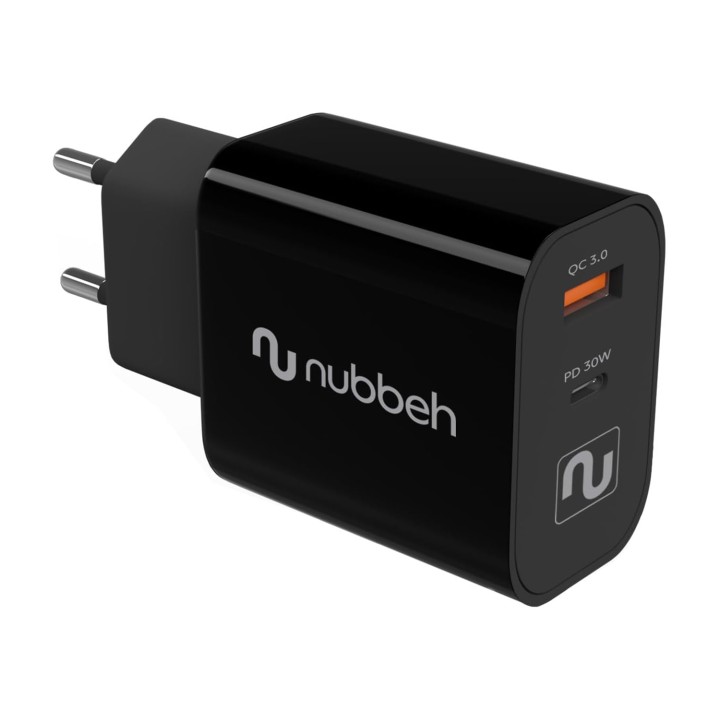 Cargador de Pared Nubbeh Bhoot 30W Dual USB-A y USB-C Negro