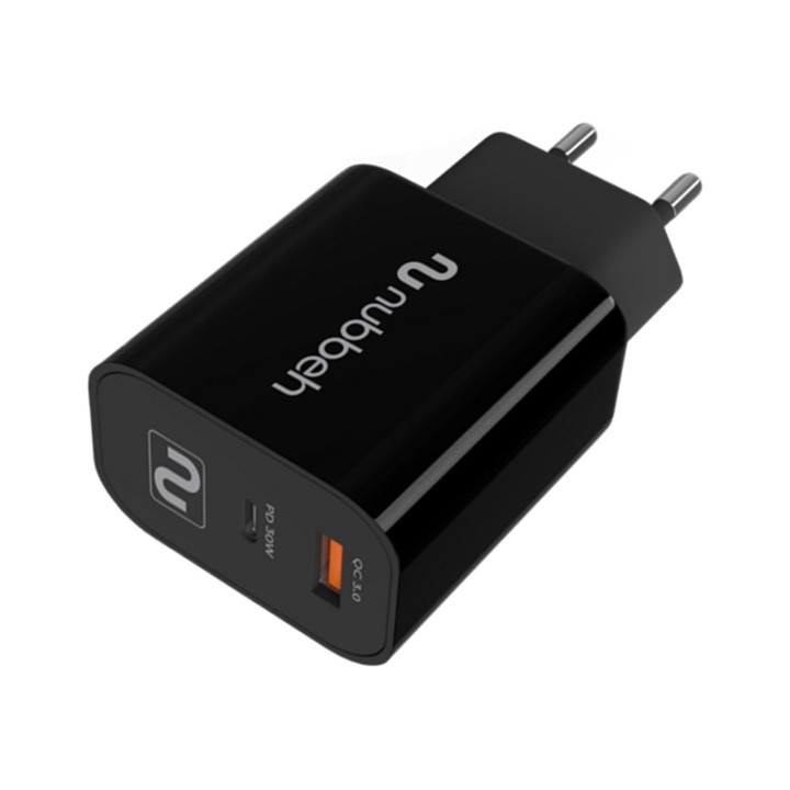 Cargador de Pared Nubbeh Bhoot 30W Dual USB-A y USB-C Negro