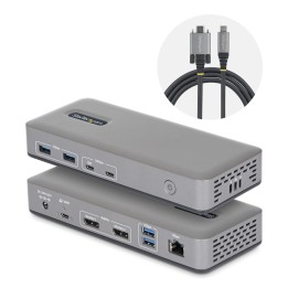 StarTech.com Docking Station USB-C de 2 Monitores DisplayPort - 4K 60Hz - Red Ethernet de 1Gbps - Dock Multipantalla - PD de