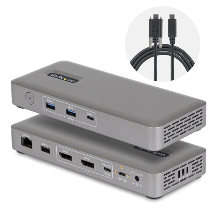 StarTech.com Docking Station USB4 USB-C Universal sin Controladores de 2 Monitores para macOS/Windows - con Carga de 100W para