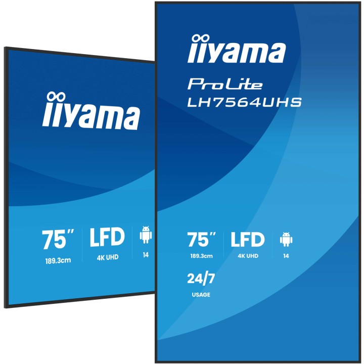 iiyama LH7564UHS-B1AG pantalla de señalización Pantalla plana para señalización digital 190,5 cm (75") Wifi 500 cd / m² 4K