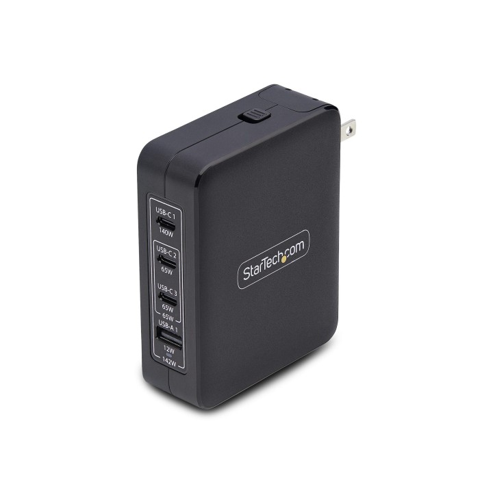 StarTech.com Cargador USB-C/USB-A de Pared GaN PD de 140W - 3x USB-C/1x USB-A - Cargador Internacional para Portátil