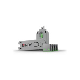 Lindy 40451 bloqueador de puerto Bloqueador de puerto + clave USB tipo A Verde Acrilonitrilo butadieno estireno (ABS) 5 pieza(s)