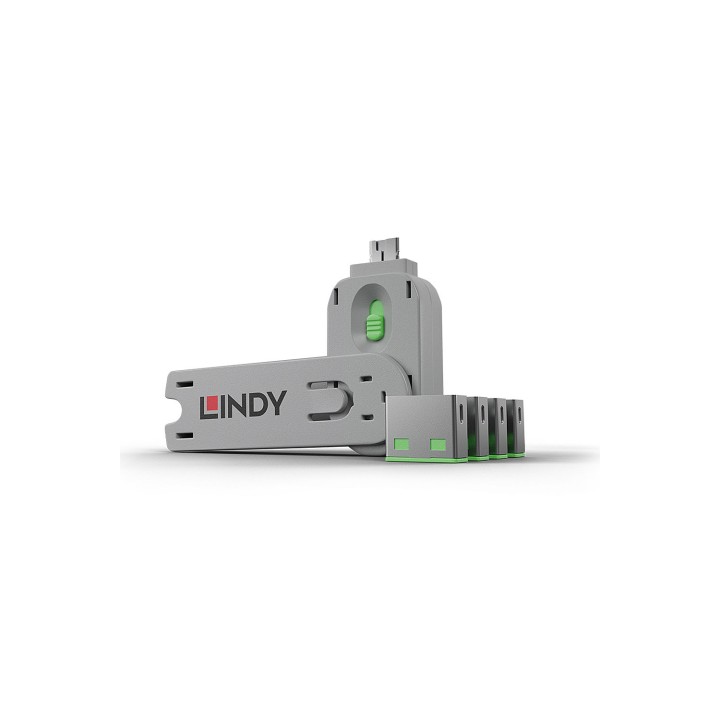 Lindy 40451 bloqueador de puerto Bloqueador de puerto + clave USB tipo A Verde Acrilonitrilo butadieno estireno (ABS) 5 pieza(s)