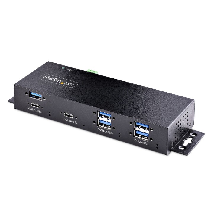 StarTech.com Hub Industrial de 7 Puertos USB de 10Gbps USB-A y USB-C - con Adaptador de Alimentación - Montable - Ladrón USB de