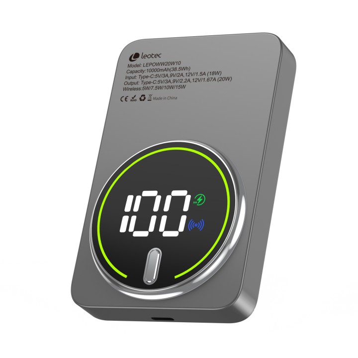 Leotec Power Bank inalámbrico 10000mAh 20W Gris