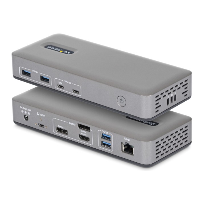 StarTech.com Docking Station USB-C - 3 Monitores 4K (2x 4K60Hz + 1x 4K30Hz) - PD 100W - 6 Puertos USB 10Gbps - GbE -