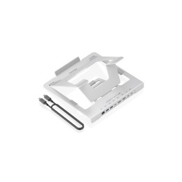 AISENS Soporte de Sobremesa Ajustable para Portatil / Tablet con USB-C Docking 7 en 1, Gris