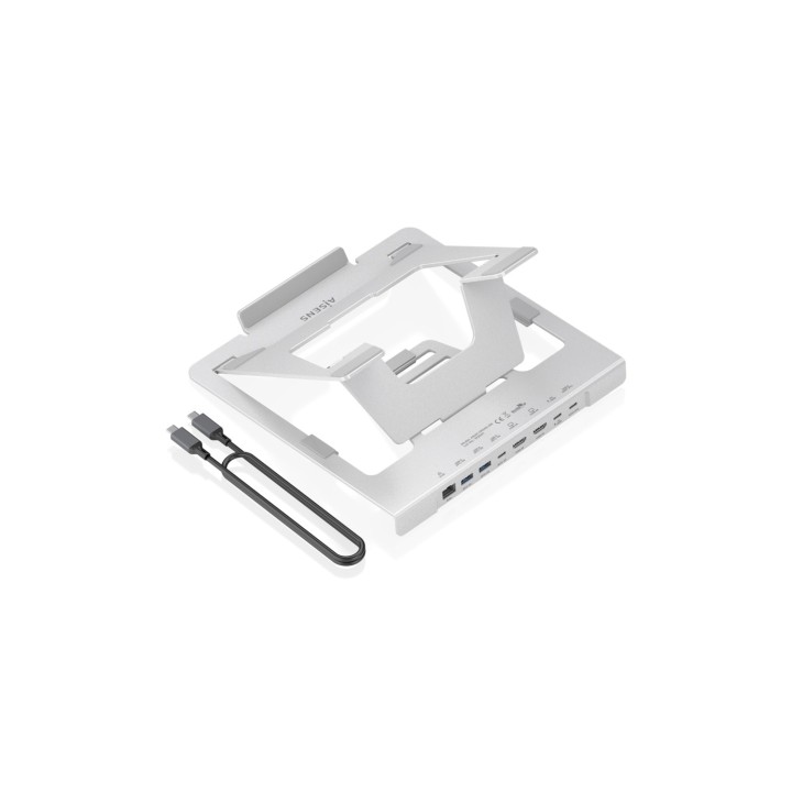 AISENS Soporte de Sobremesa Ajustable para Portatil / Tablet con USB-C Docking 7 en 1, Gris
