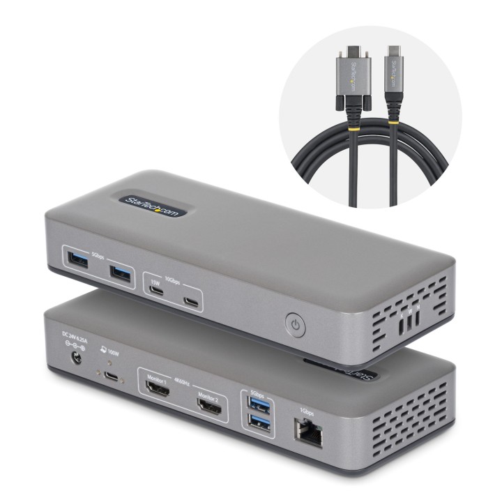 StarTech.com Docking Station USB-C de 2 Monitores HDMI - 4K 60Hz - Red Ethernet de 1Gbps - Dock Multipantalla - PD de 100W para