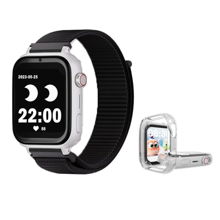 SaveFamily SaveWatch Plus Reloj + Protector GPS y Llamadas 4G Blanco Pulsera Tela Negra