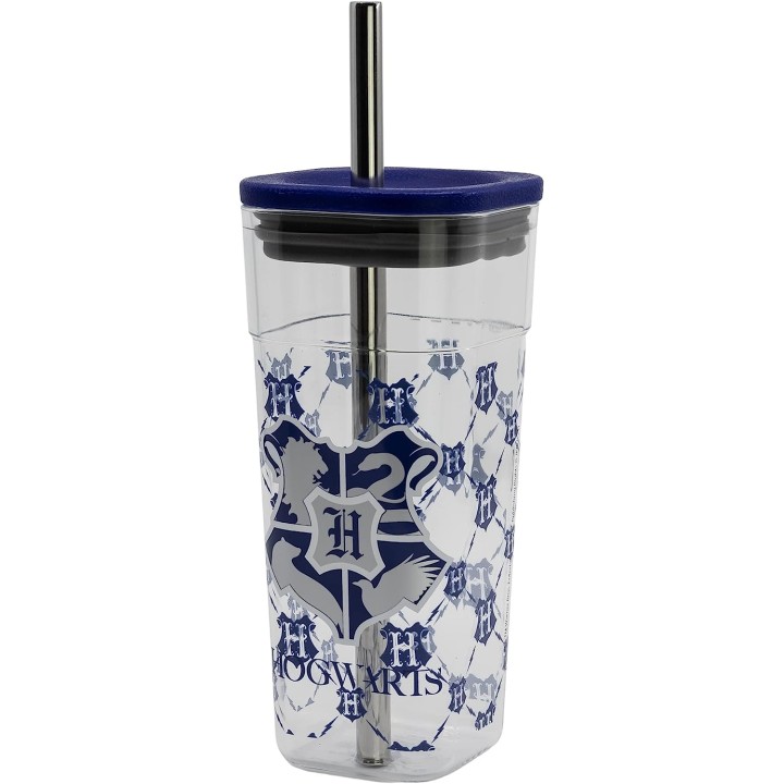 Vaso cube alto de plástico con pajita de acero inoxidable - 540 ml de Harry Potter
