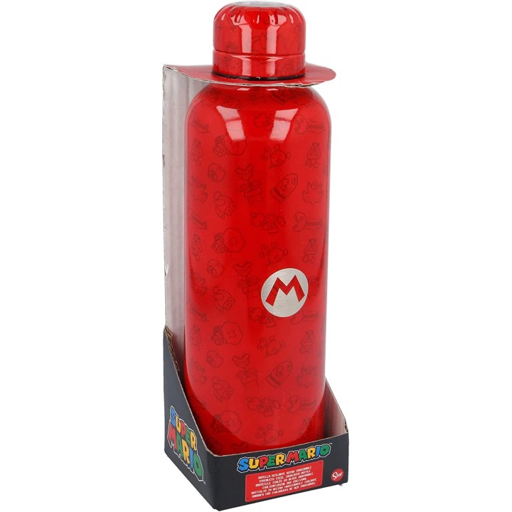 Botella de agua reutilizable térmica de acero inoxidable con doble aislamiento de Mario Bros 515 ml