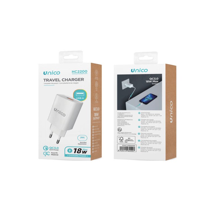 Cargador de pared USB Tipo A - Carga rápida 18W
