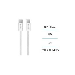 CB1267 Cable Tipo-C a Tipo-C 3A PD60W trenzado 1m carga rápida – Blanco