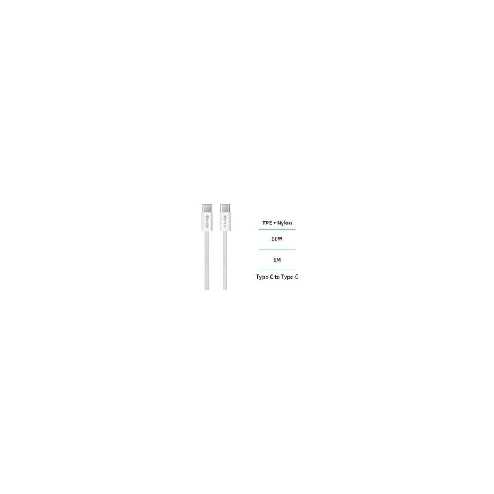 CB1267 Cable Tipo-C a Tipo-C 3A PD60W trenzado 1m carga rápida – Blanco