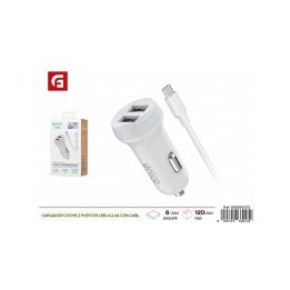 Cargador coche 2 puertos USB-A 2.4A con cable USB-A a tipo-C - Accesorios de automóvil