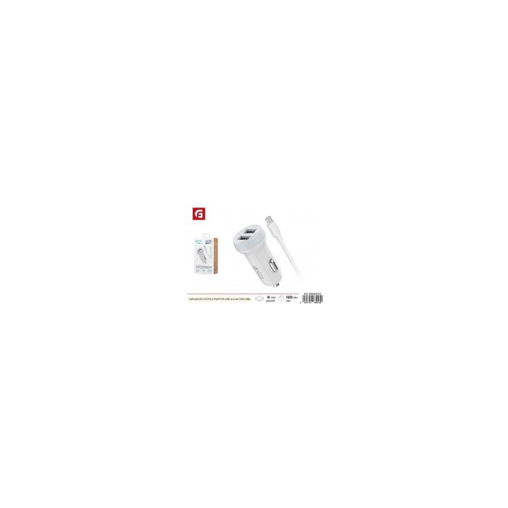 Cargador coche 2 puertos USB-A 2.4A con cable USB-A a tipo-C - Accesorios de automóvil