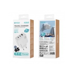 Cargador de Viaje Triple Puerto (2x Tipo-C y USB-A) PD65W Certificado GS
