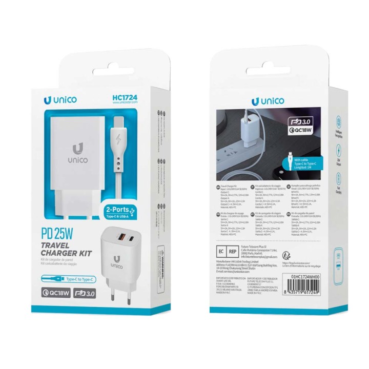 Cargador dual USB A+C 25W+Cable C HC1724