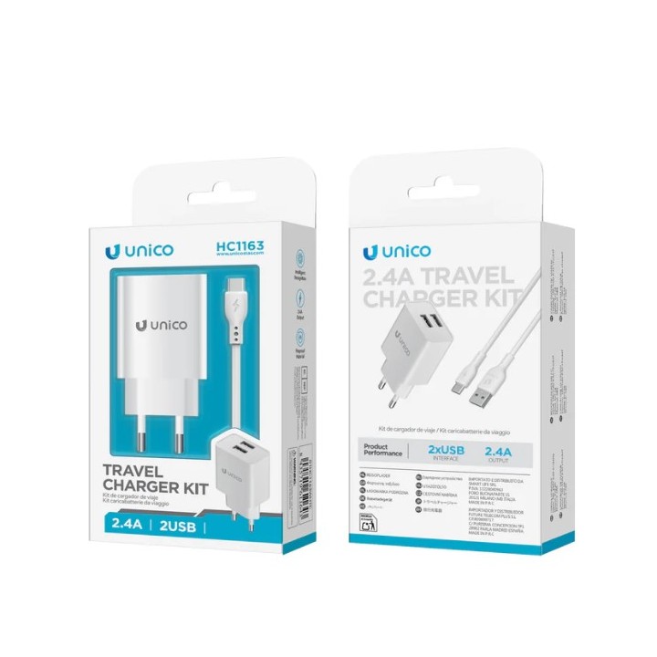 Cargador Doble USB 2,4A + Cable Tipo C