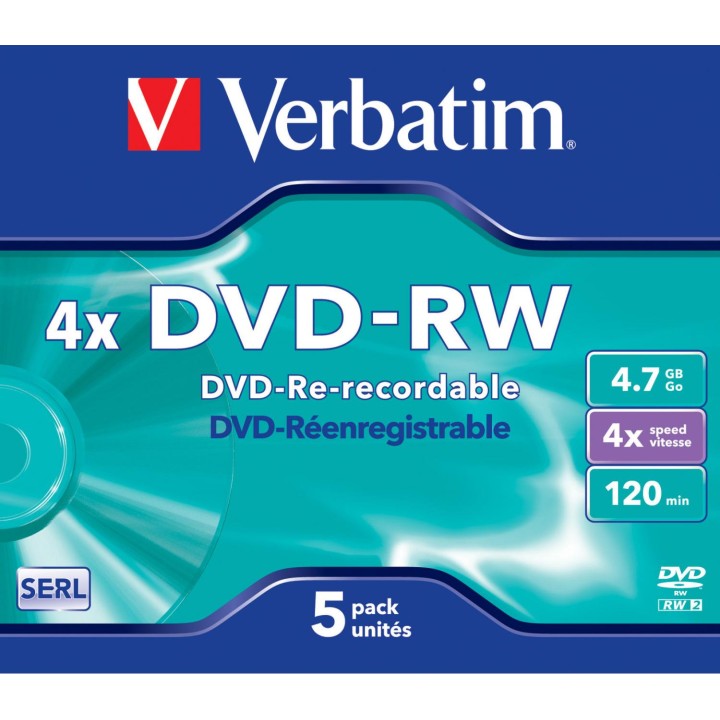 DVD-RW VERBATIM 5 UNIDADES 4.7GB 4x 43285