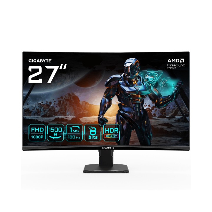 GIGABYTE GS27FC Monitor gaming curvo 27" FHD - 1920 x 1080, 180Hz, 1ms, 250 cd/m², FreeSync Premium, HDR Ready, HDMI 2.0,