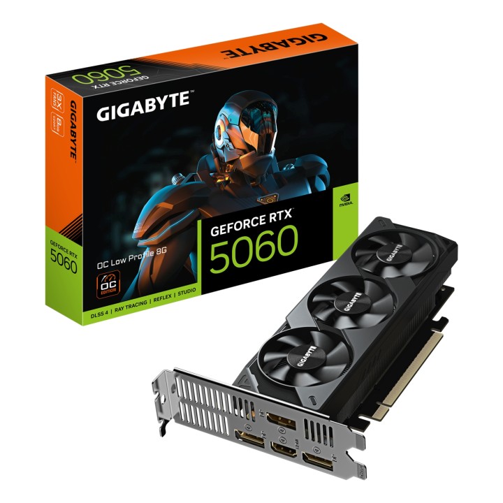 GIGABYTE GeForce RTX 5060 OC Low Profile 8G Tarjeta Gráfica - 8GB GDDR7, 128bit, PCI-E 5.0, 2512 MHz Frecuencia del núcleo, 3 x