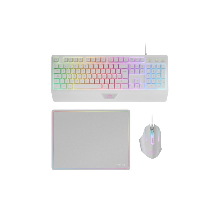Mars Gaming MCP124, Combo Gaming 3en1, Teclado Ergonómico H-Mech LED RGB, Ratón RGB 3200DPI Switches HUANO, Alfombrilla