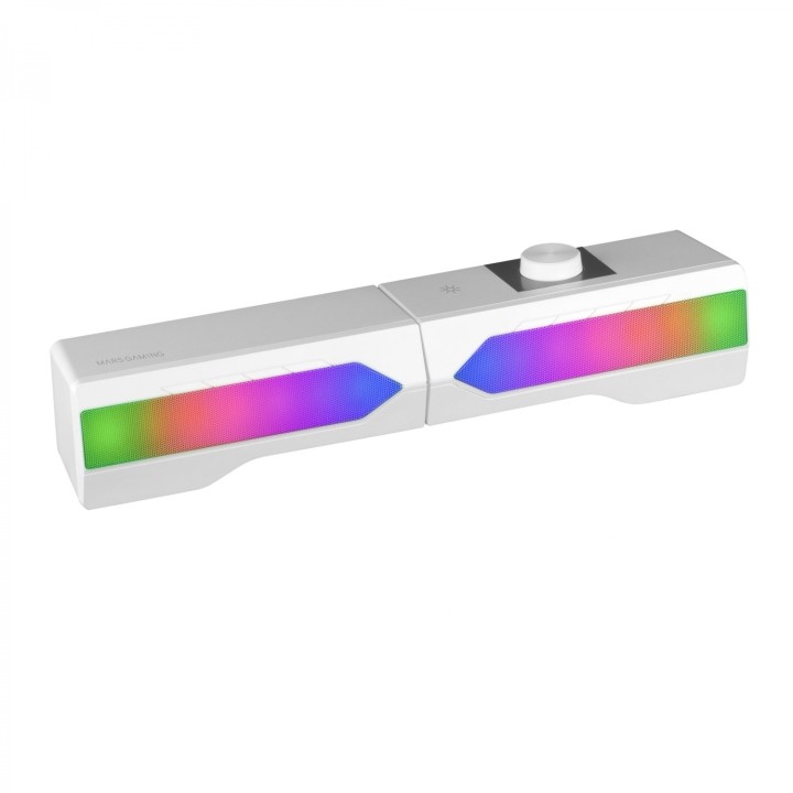 Mars Gaming MSDUOW Barra de Sonido + Altavoces Gaming 2.0 RGB Mesh Bluetooth 5.0 y Jack Sonido DSP 15W, Blanco