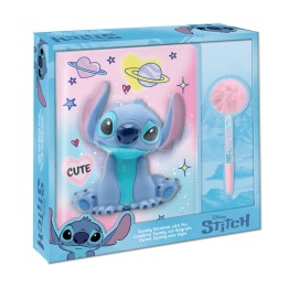 Cuaderno Squshy + boligrafo pompom Stitch Disney