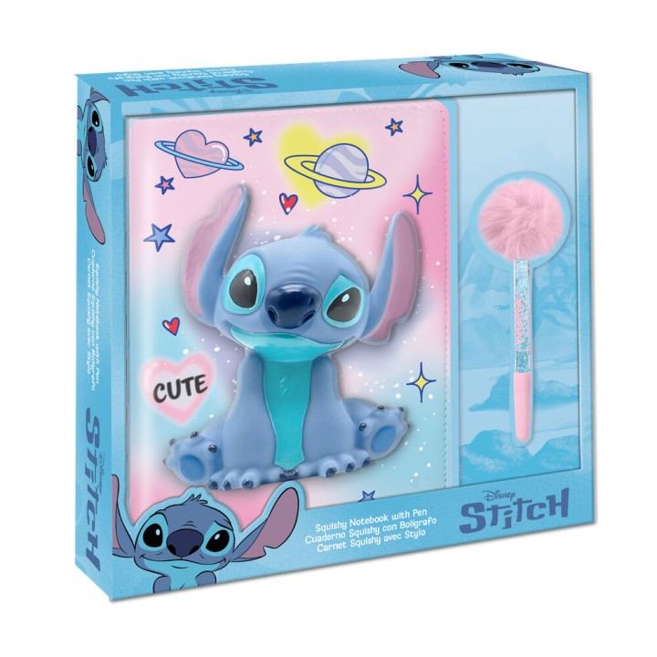 Cuaderno Squshy + boligrafo pompom Stitch Disney