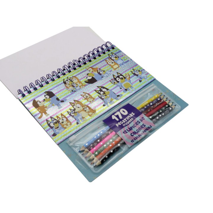 Set coloreable con pegatinas Bluey
