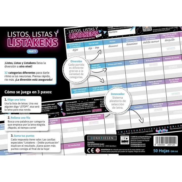 Juego mesa Listos Listas y Listakens Party español
