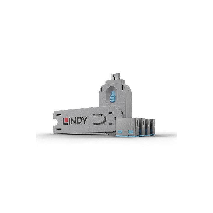 Lindy 40452 bloqueador de puerto Bloqueador de puerto + clave USB tipo A Azul Acrilonitrilo butadieno estireno (ABS) 5 pieza(s)