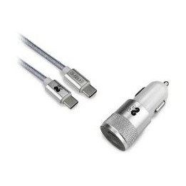 Cargador coche SUBBLIM 2Usb+cable Usb-C Plat(CHG-5CPD01