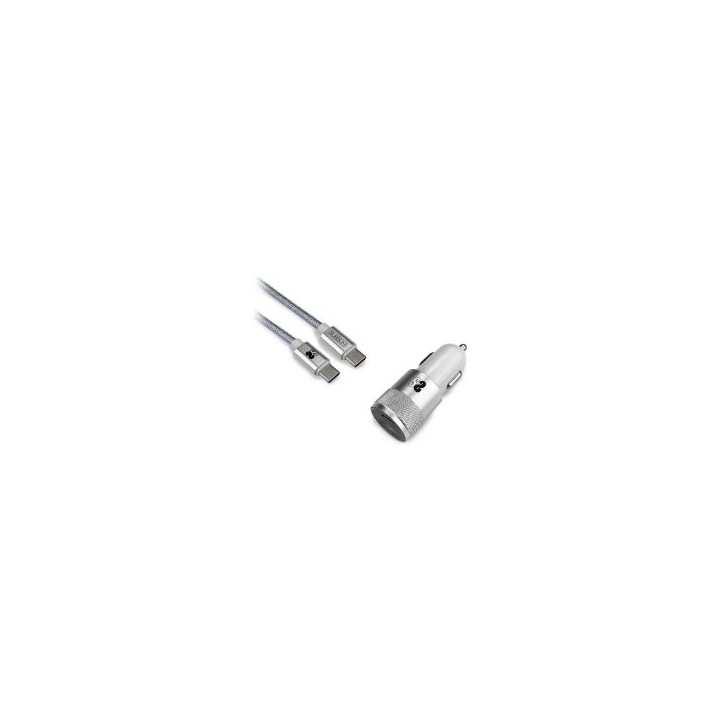 Cargador coche SUBBLIM 2Usb+cable Usb-C Plat(CHG-5CPD01