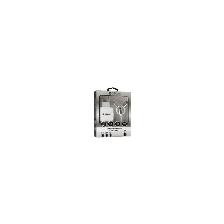 Cargador Pared SUBBLIM USB Cable 3en1 (SUB-CHG-1ZWC01)
