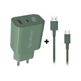 Cargador NUBBEH Bhoot 30W Cable USB-A/C 18W 1.5m Verde