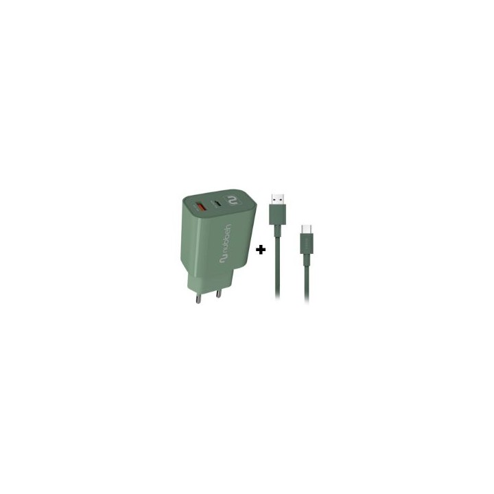 Cargador NUBBEH Bhoot 30W Cable USB-A/C 18W 1.5m Verde