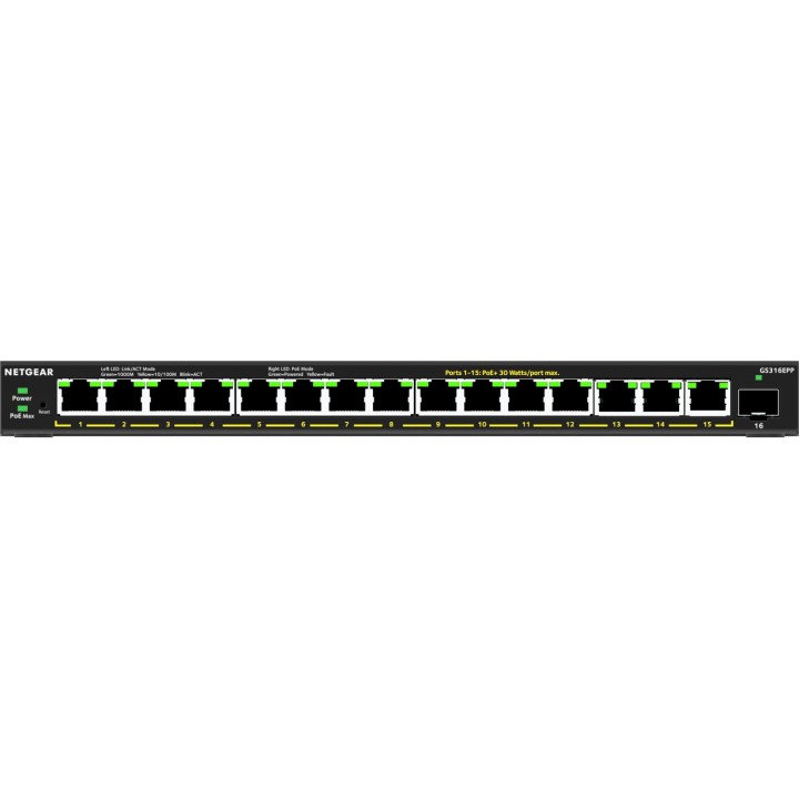 NETGEAR 16-Port High-Power PoE+ Gigabit Ethernet Plus Switch (231W) with 1 SFP port (GS316EPP) Gestionado EnergÍ­a sobre
