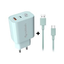 Cargador NUBBEH Bhoot30W Cable USBA/C 18W 1.5m Turquesa