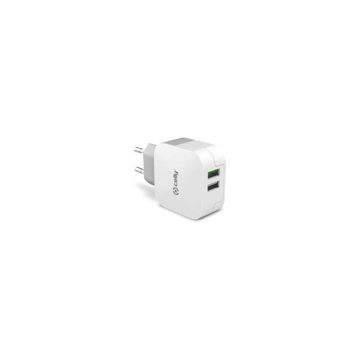 Cargador de Pared CELLY 2xUSB-A Blanco (TC2USBTURBO)