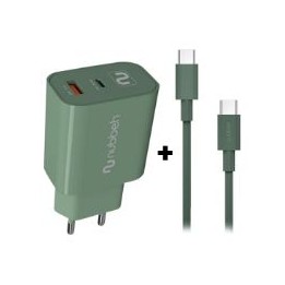 Cargador NUBBEH Bhoot 30W Cable USB-C/C 60W 1.5m Verde
