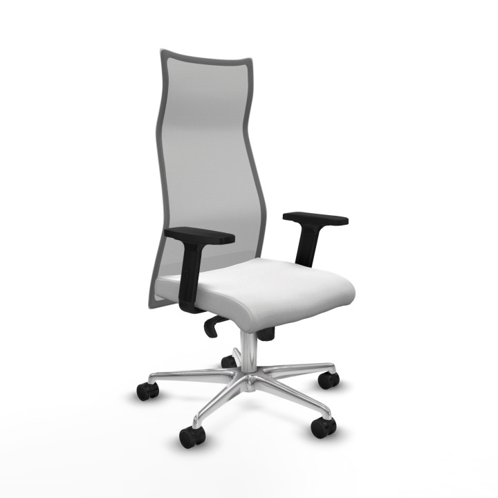 Piqueras y Crespo Albacete malla sincro malla gris bali blanco brazos 2D base aluminio ruedas 65 mm nailon